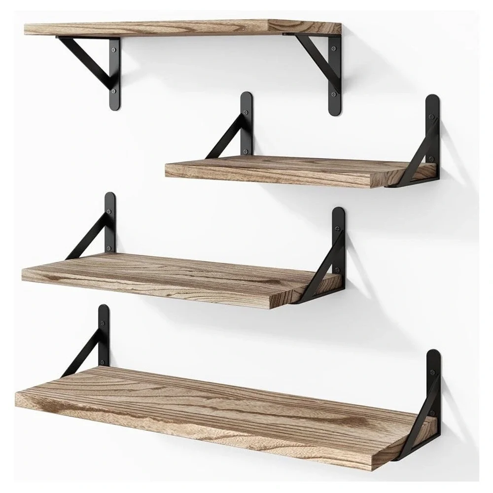 Amada Floating Shelves, Rustic Wood Shelves, 4 Sets of Wall Mounted Shelfs